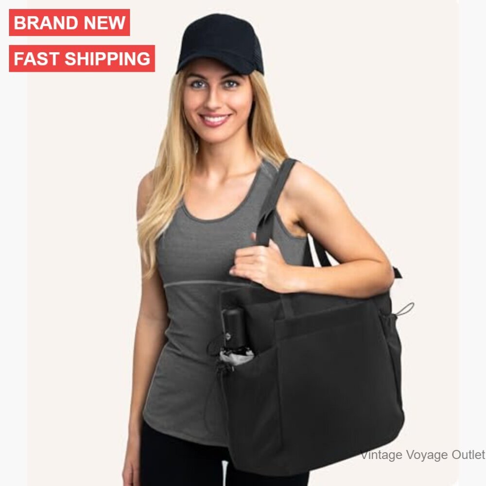 Large Lightweight Tote Bag with Zipper Compartments for Work Travel Gym - Picture 7 of 7